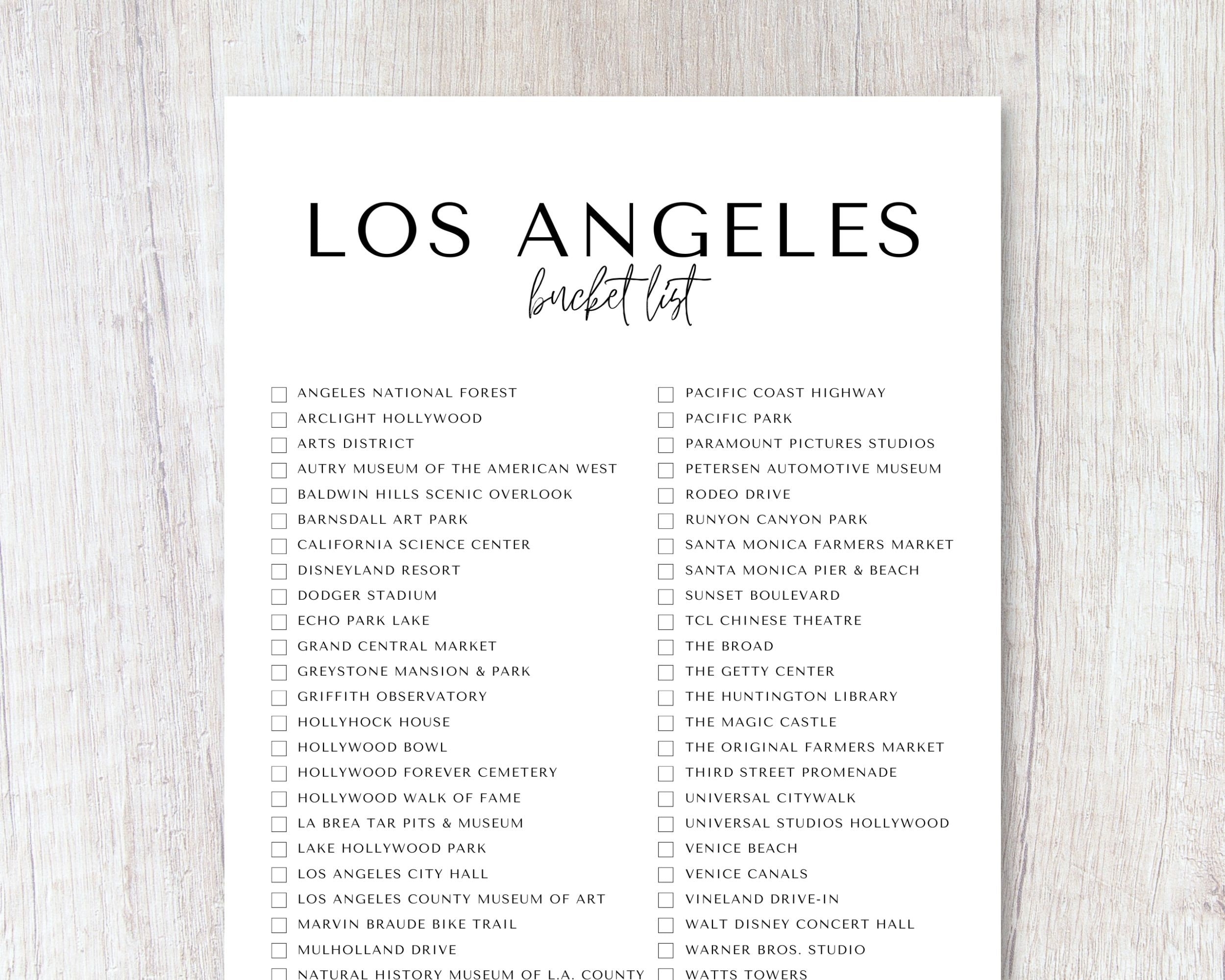 Los Angeles California Bucket List Printable Travel Bucket List Travel Planner Checklist A4 US Letter Etsy