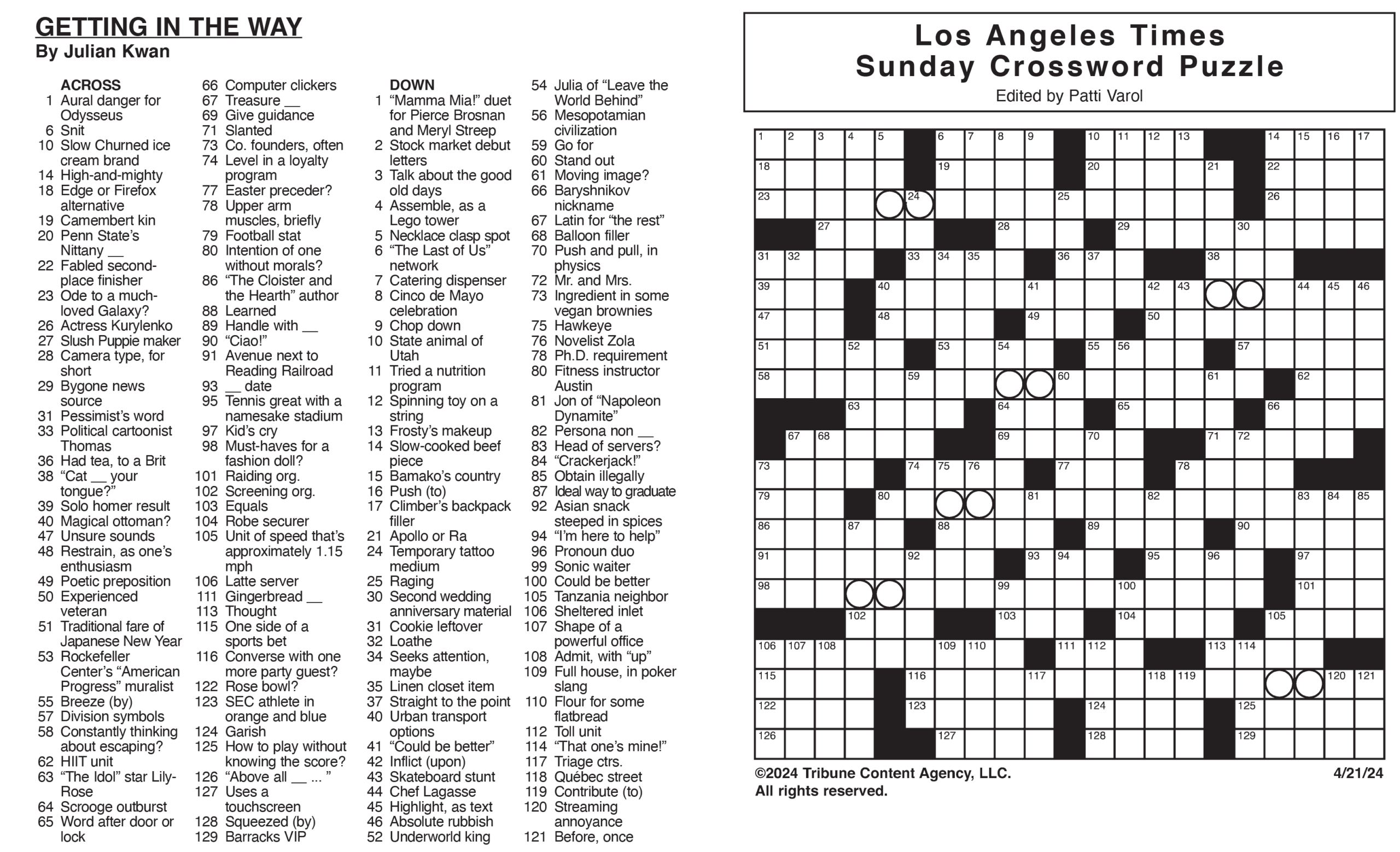 la times crossword solution