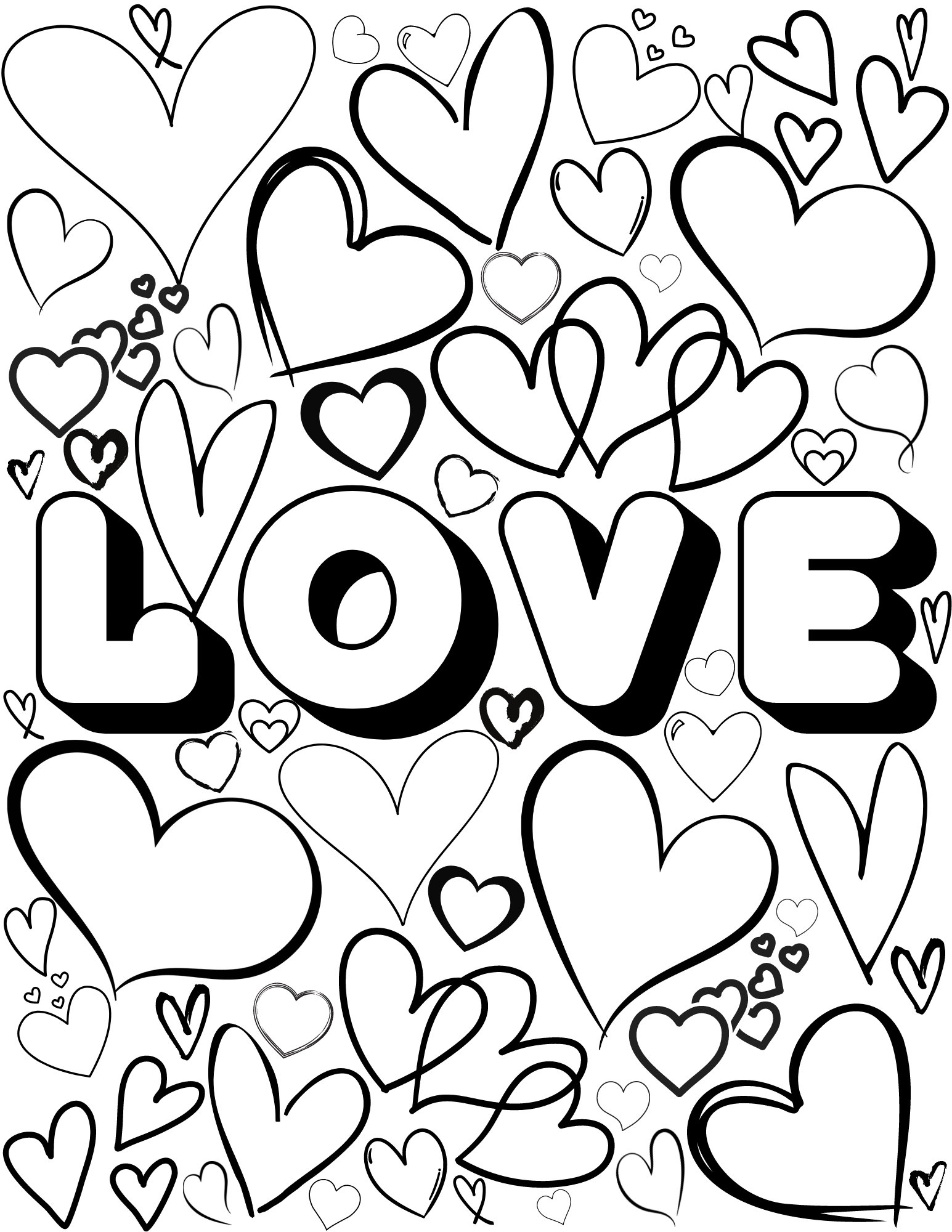 Love Coloring Page Digital Download Printable Heart Adult Fun Relaxing Art Etsy