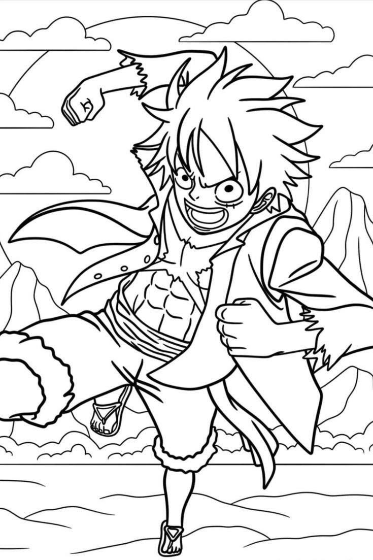 Luffy Action Pose Coloring Page One Piece Adventure Luffy Action Pose Coloring Page One Piece Adventure