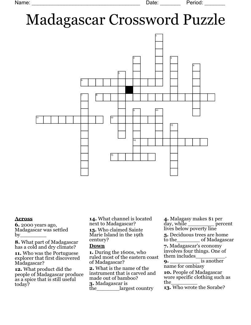 Madagascar Crossword Puzzle WordMint