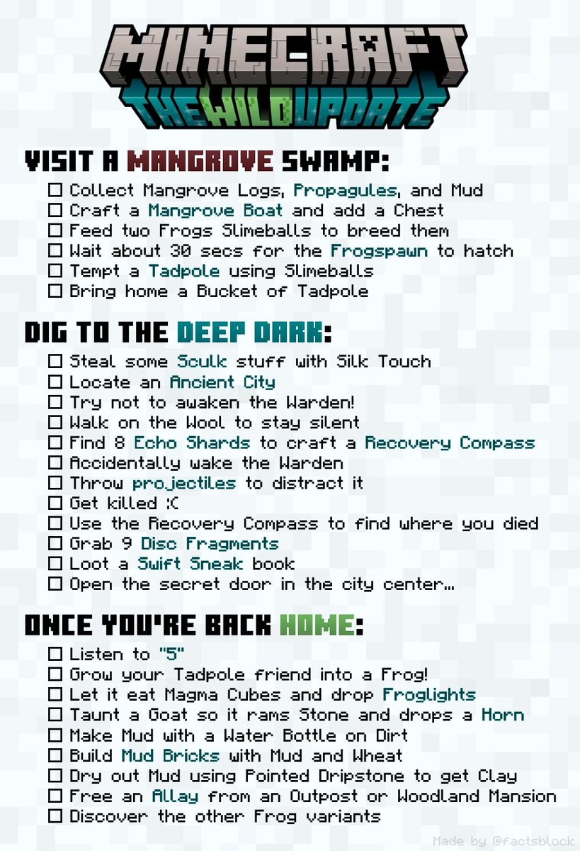 Made This Wild Update Checklist For My Friends But Decided You Might Find It Interesting Too Enjoy Exploring Minecraft 1 19 