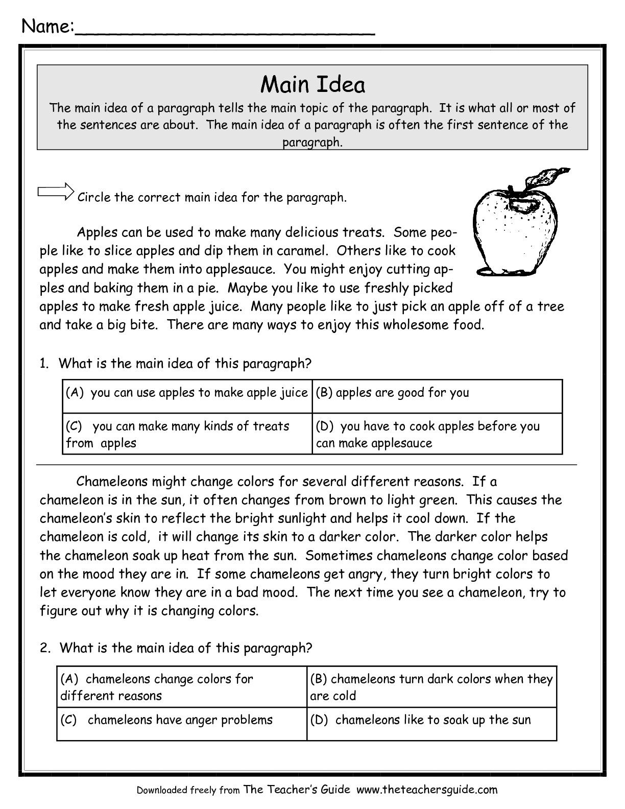 5th grade main idea worksheets