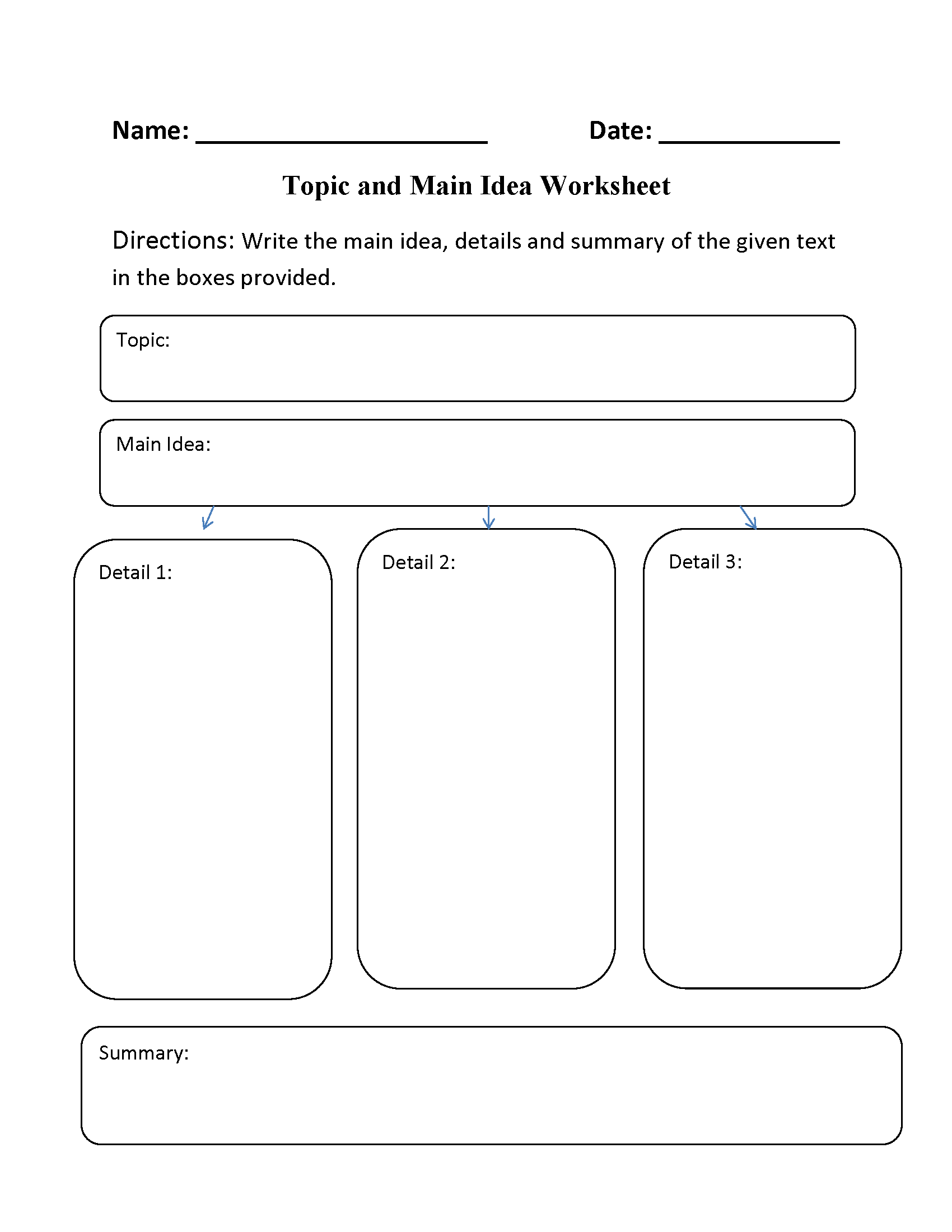Main Idea Worksheets Topic And Main Idea Worksheet