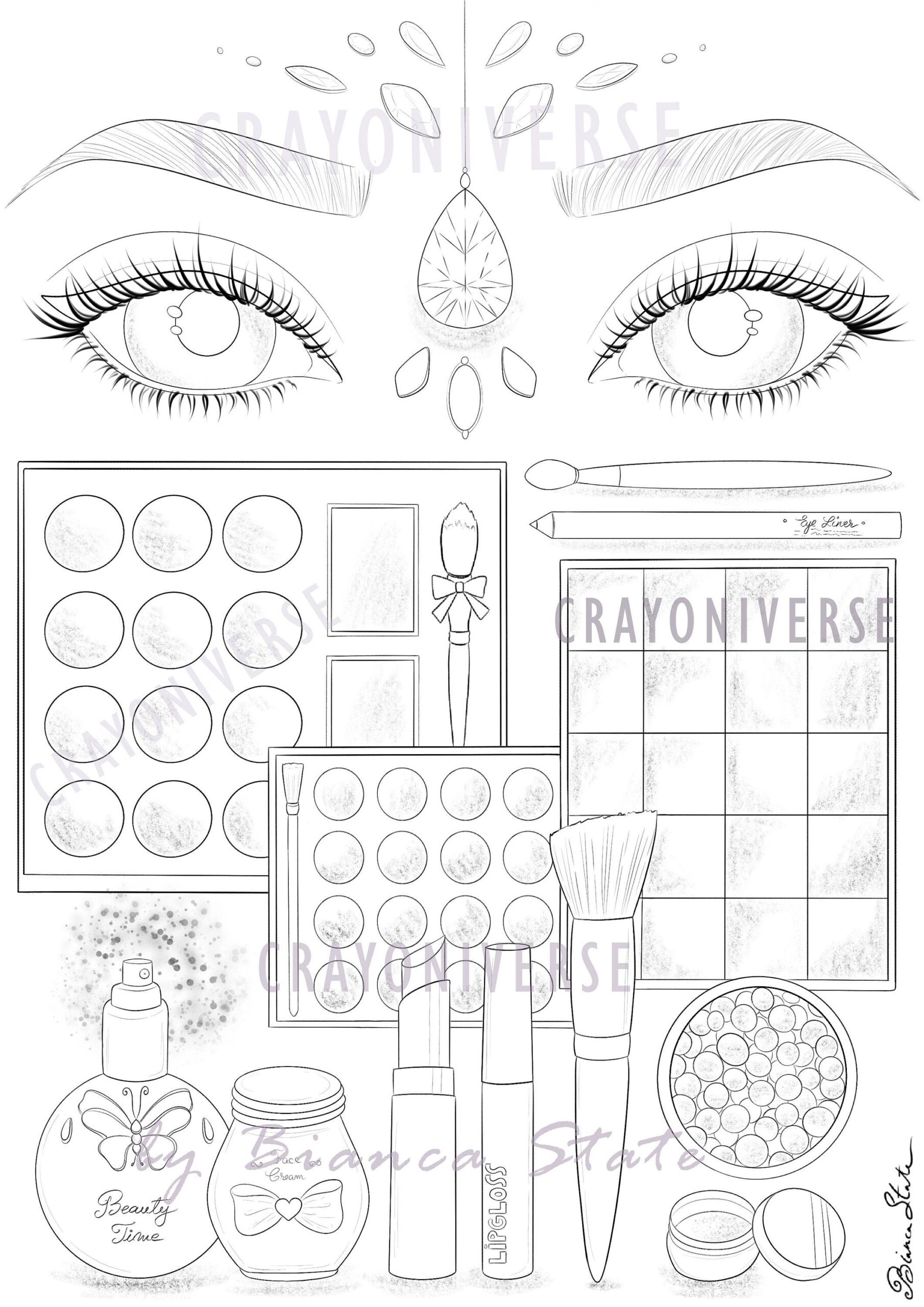 Make up Time Coloring Page For Adults Lineart Illustration JPG PDF Etsy