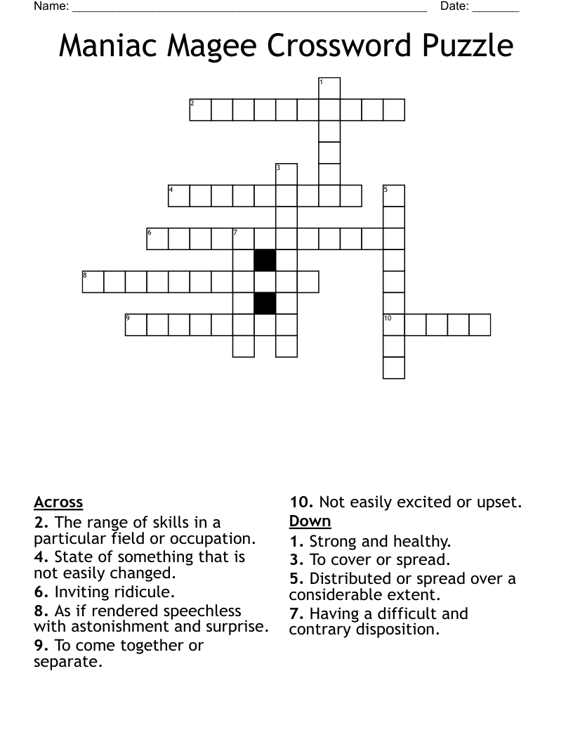 Maniac Magee Crossword Puzzle WordMint