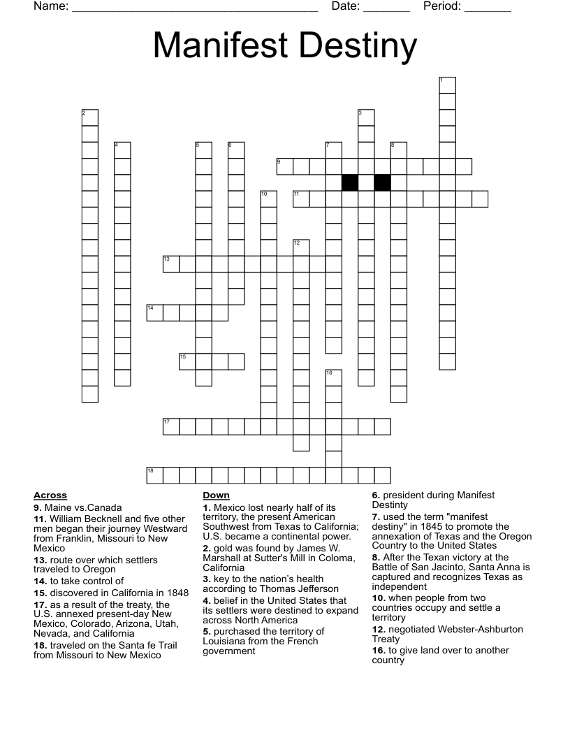 Manifest Destiny Crossword WordMint Manifest Destiny Crossword WordMint