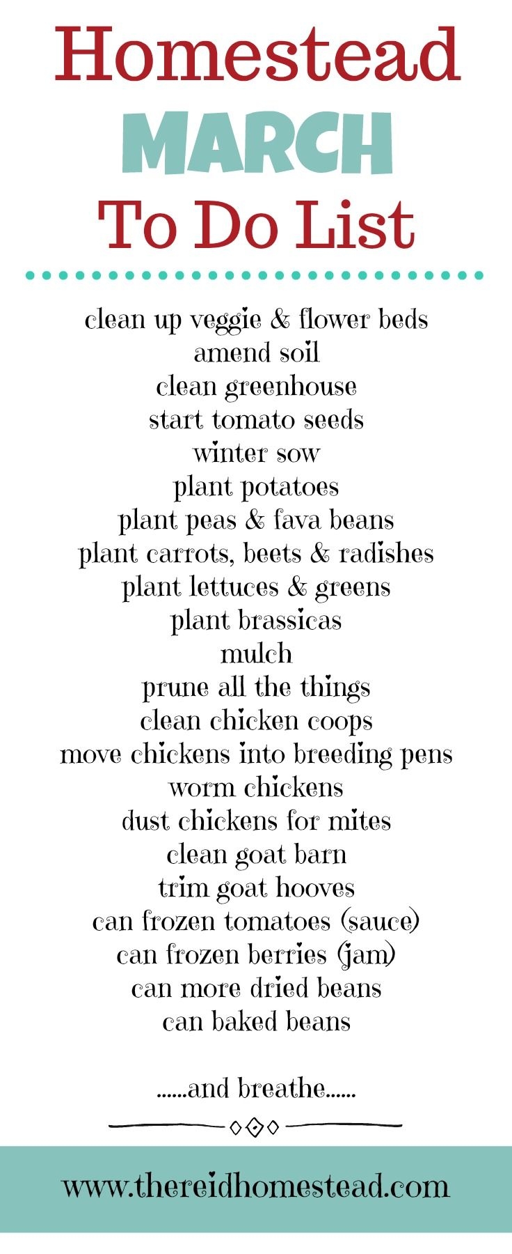 March Homestead To Do List