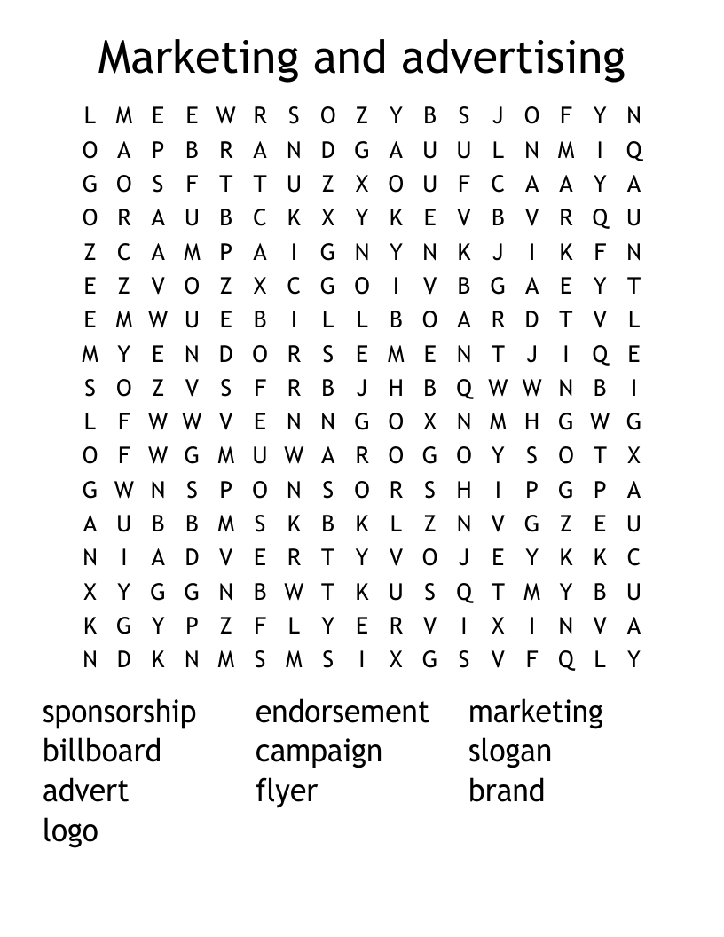 Marketing And Advertising Word Search WordMint