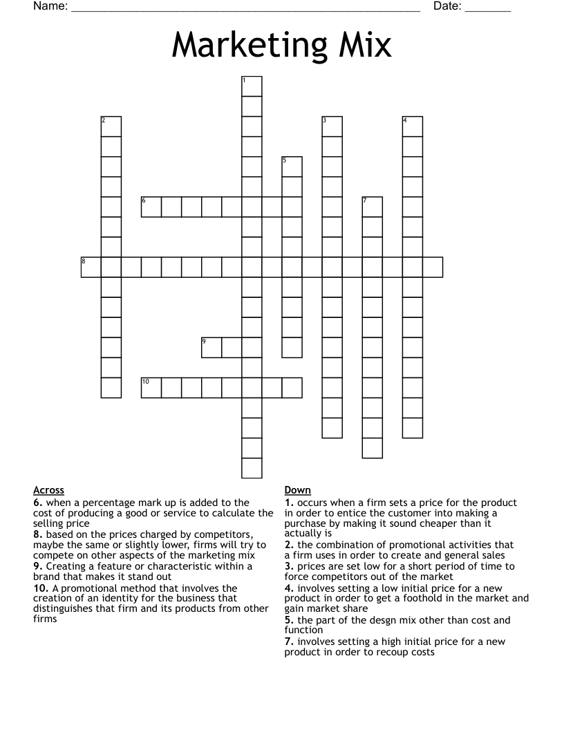 Marketing Mix Crossword WordMint