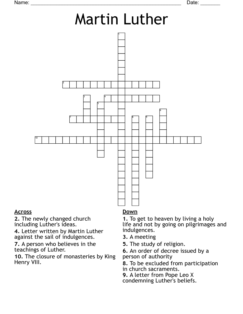 Martin Luther Crossword WordMint Martin Luther Crossword WordMint