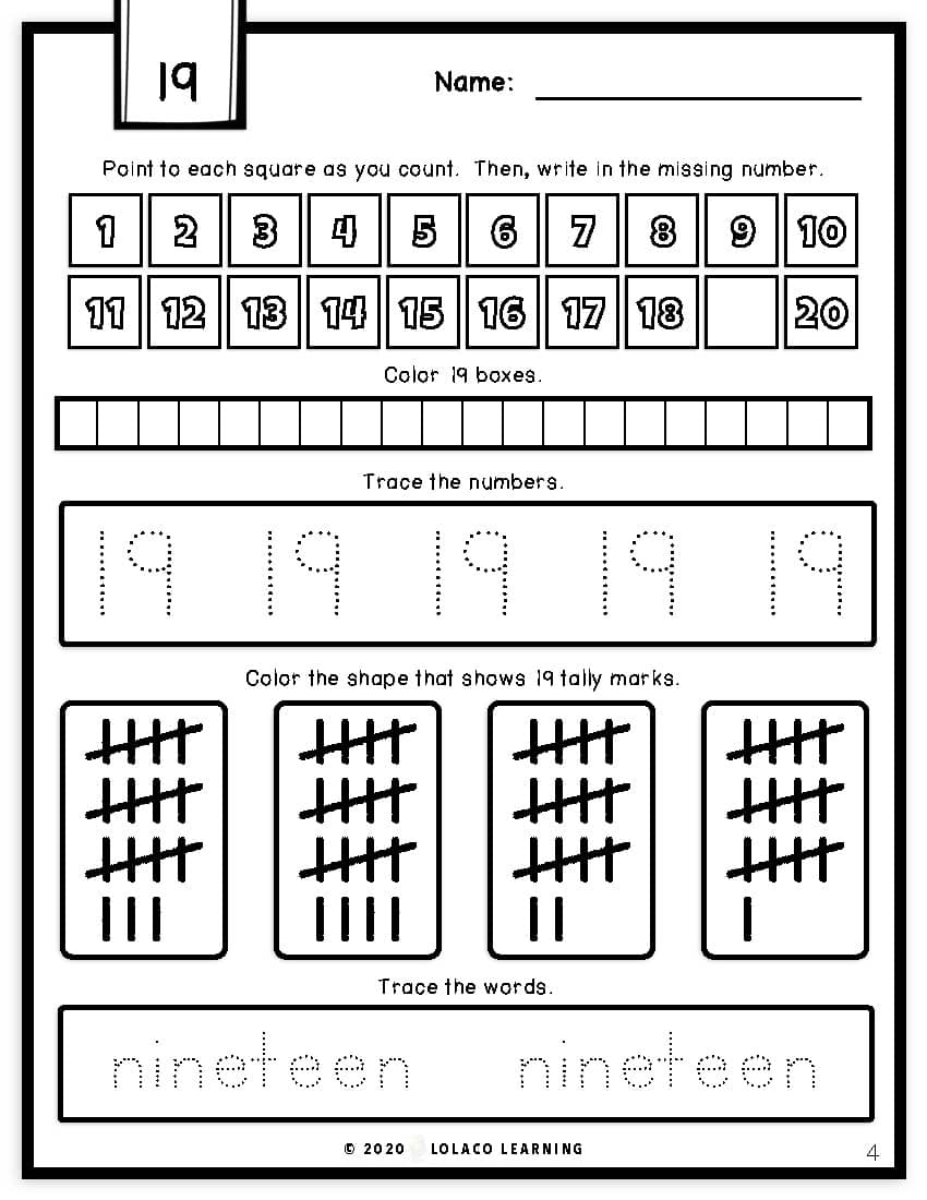 Mastering My Numbers Number 19 Kindergarten Worksheets By Lolaco Learning