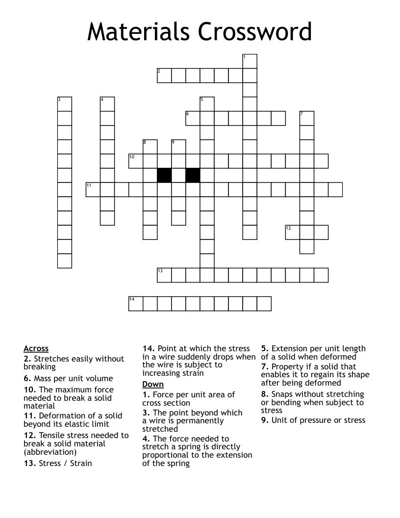 Materials Crossword WordMint