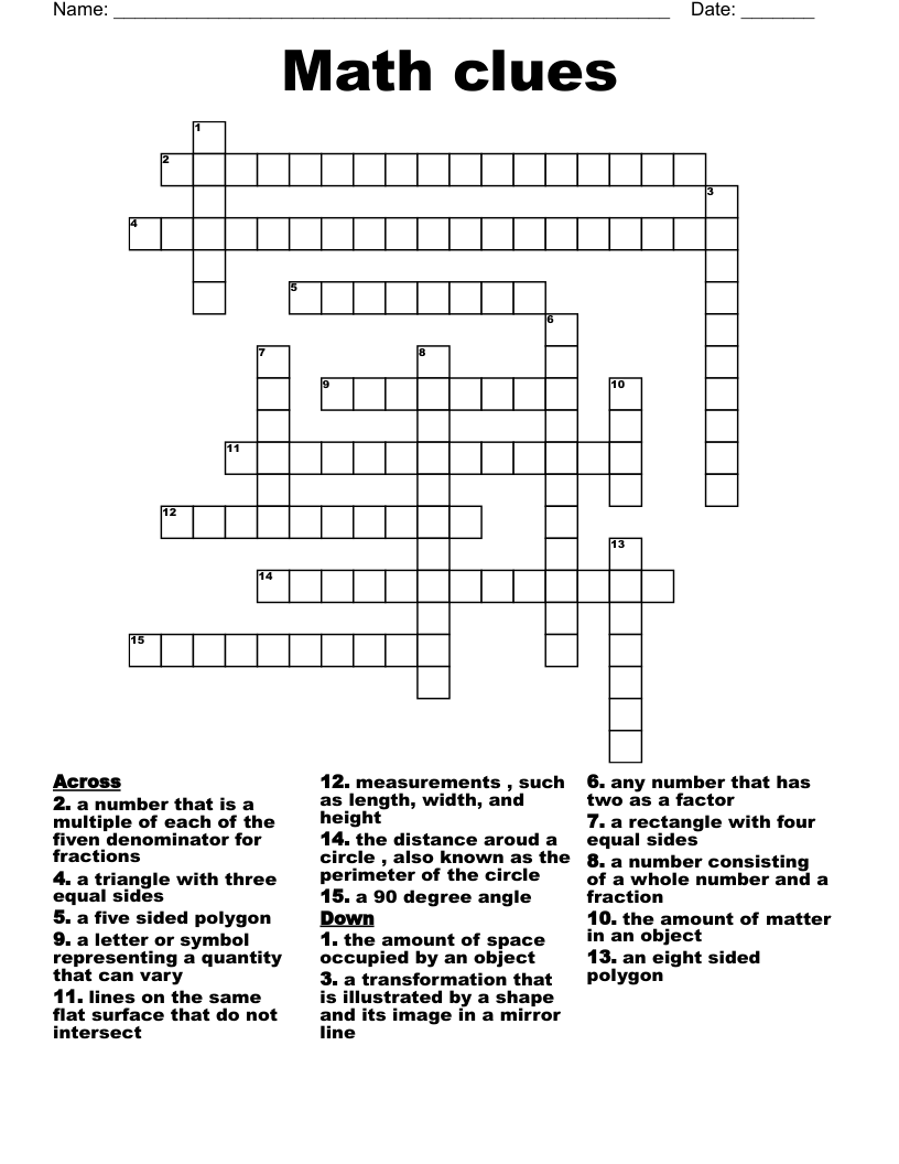 Math Clues Crossword WordMint Math Clues Crossword WordMint