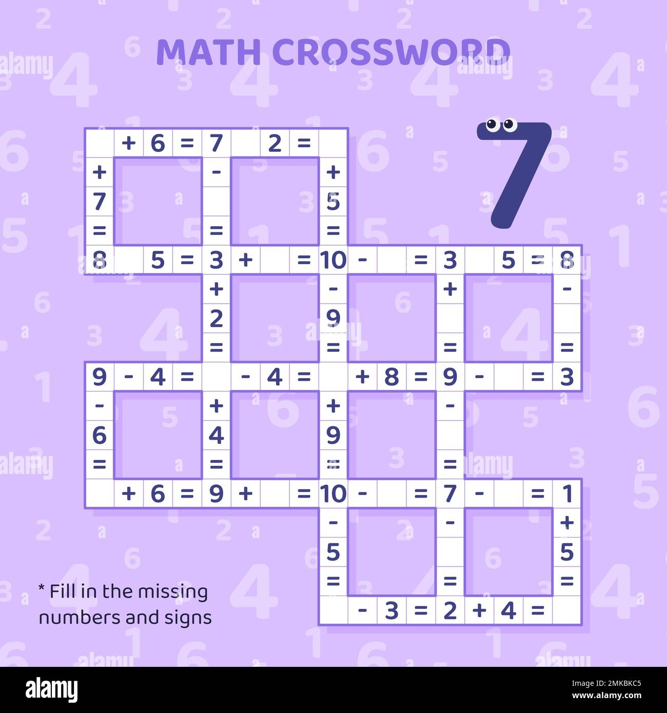 Math Crossword Puzzle For Children Addition And Subtraction Stock Vector Image Art Alamy
