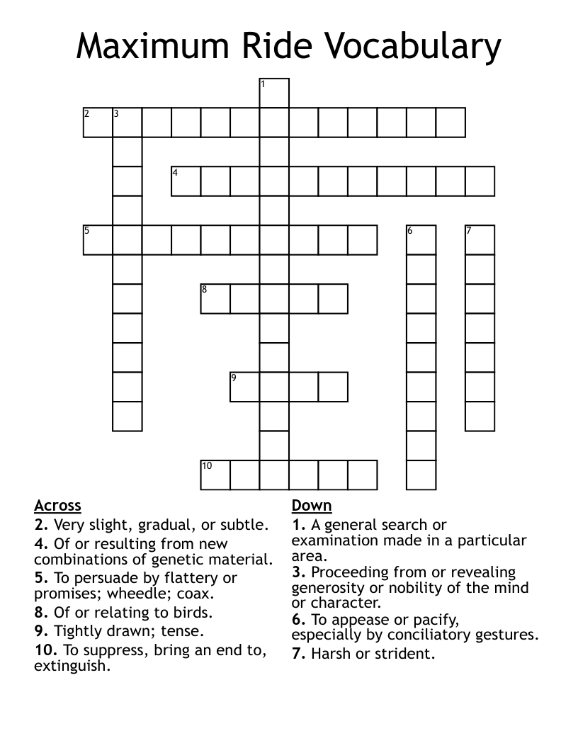Maximum Ride Vocabulary Crossword WordMint