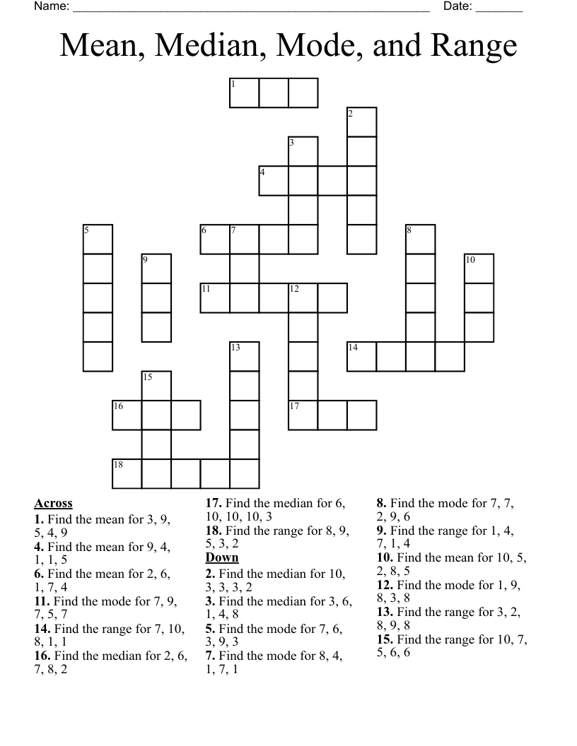 Mean Median Mode And Range Crossword WordMint