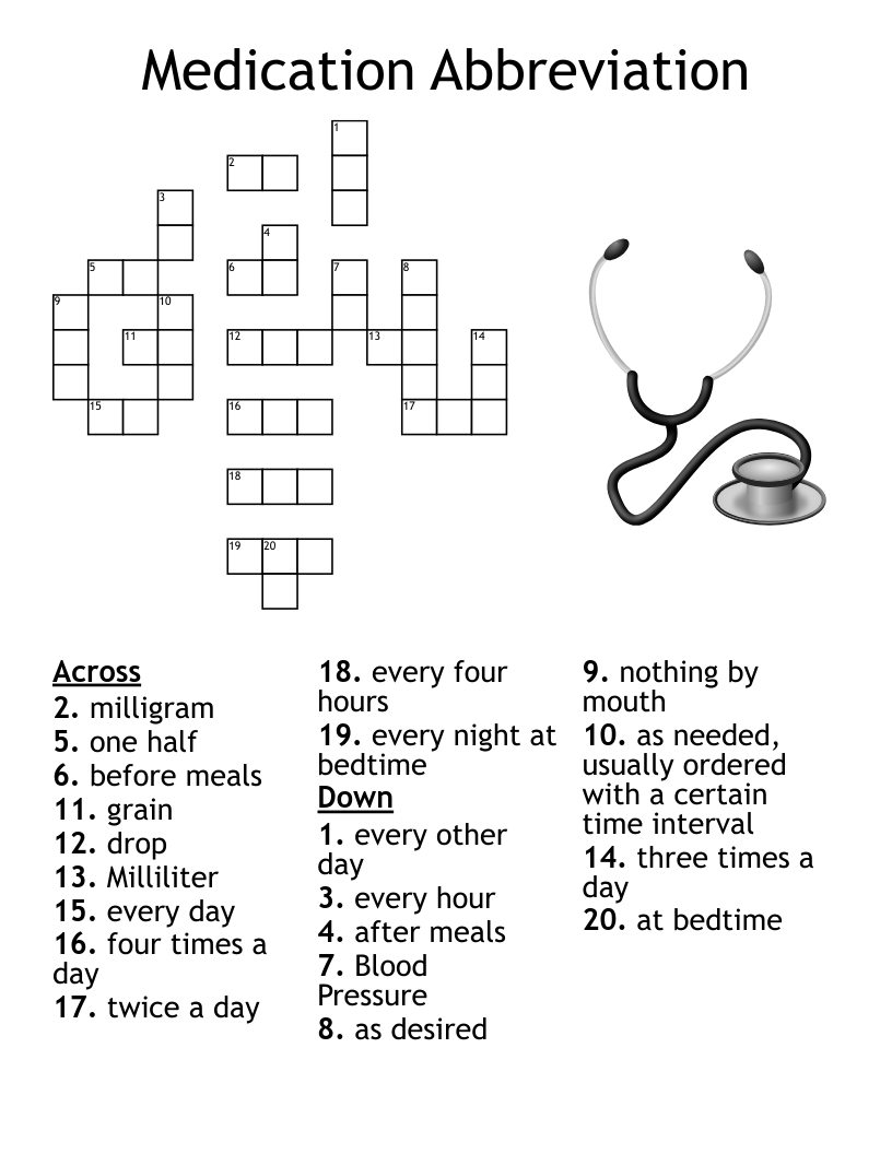 Medication Abbreviation Crossword WordMint
