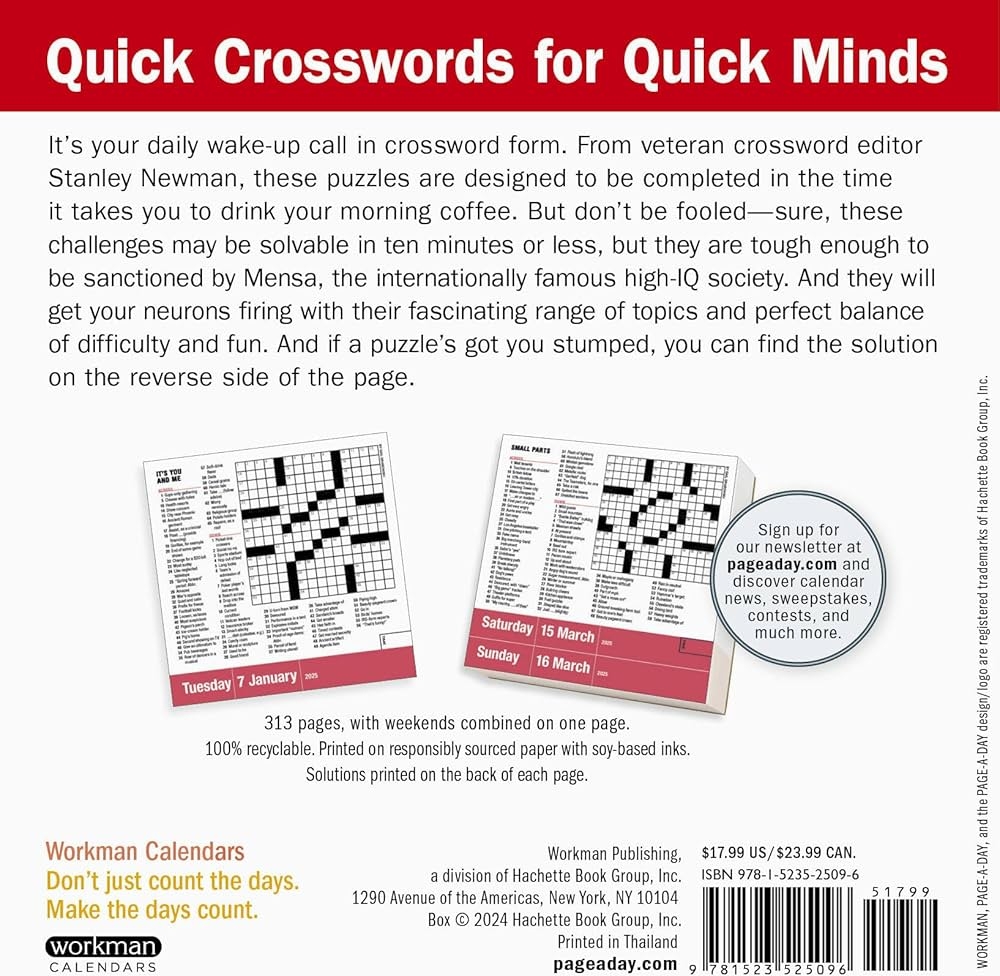 Mensa 10 Minute Crossword Puzzles Page A Day Calendar 2025 Calendars Workman Amazon co za Books Mensa 10 Minute Crossword Puzzles Page A Day Calendar 2025 Calendars Workman Amazon co za Books