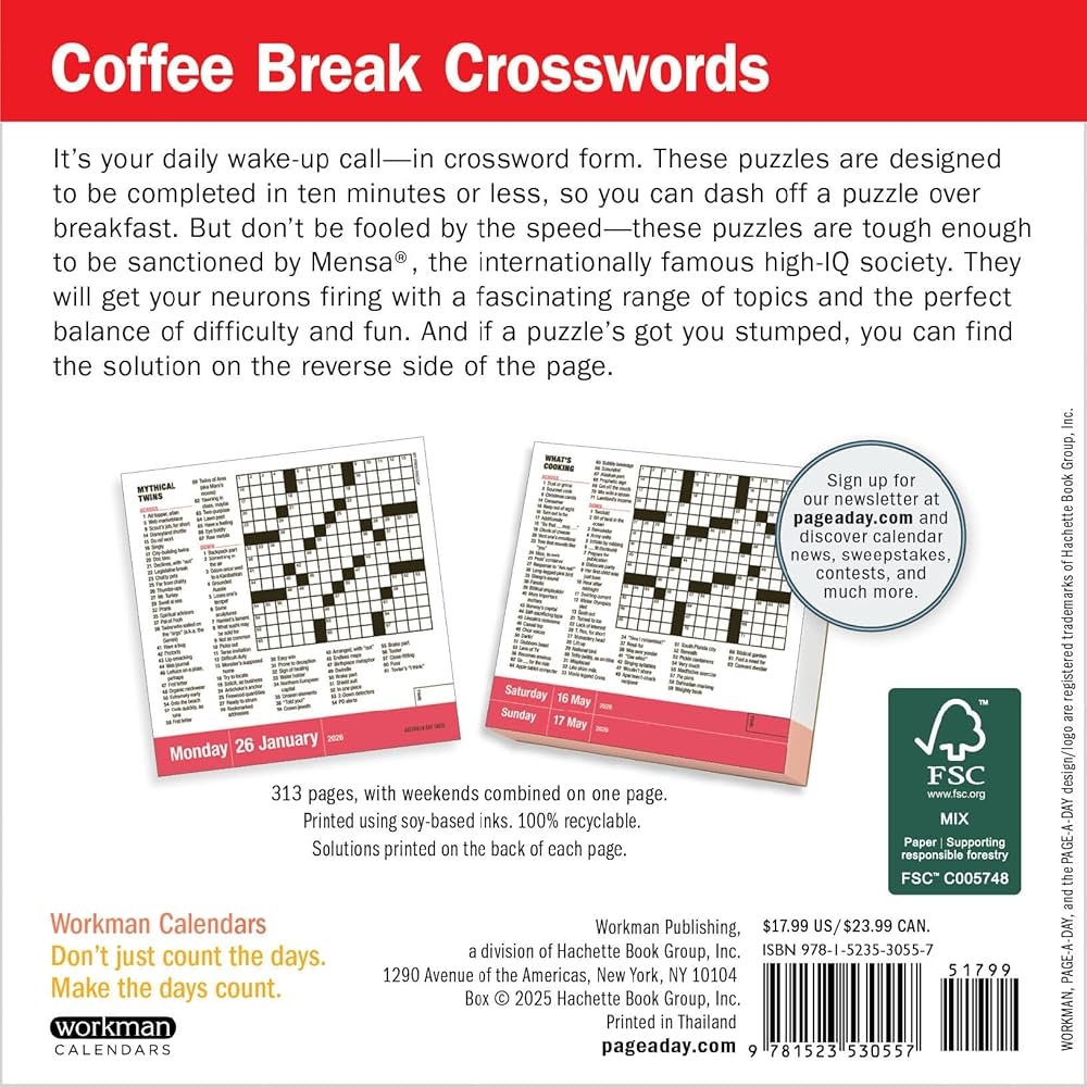 Mensa 10 Minute Crossword Puzzles Page A Day Calendar 2026 Calendars Workman Amazon au Books