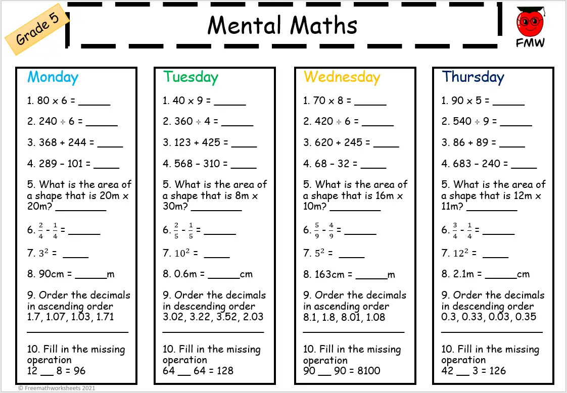 grade 5 maths worksheets pdf