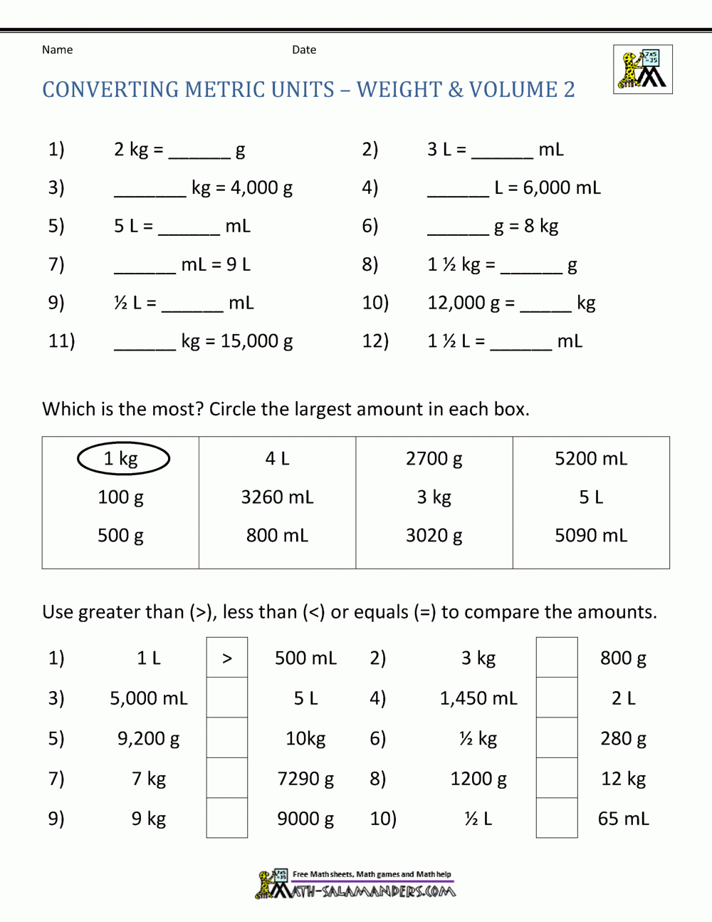 Metric Conversion Worksheet
