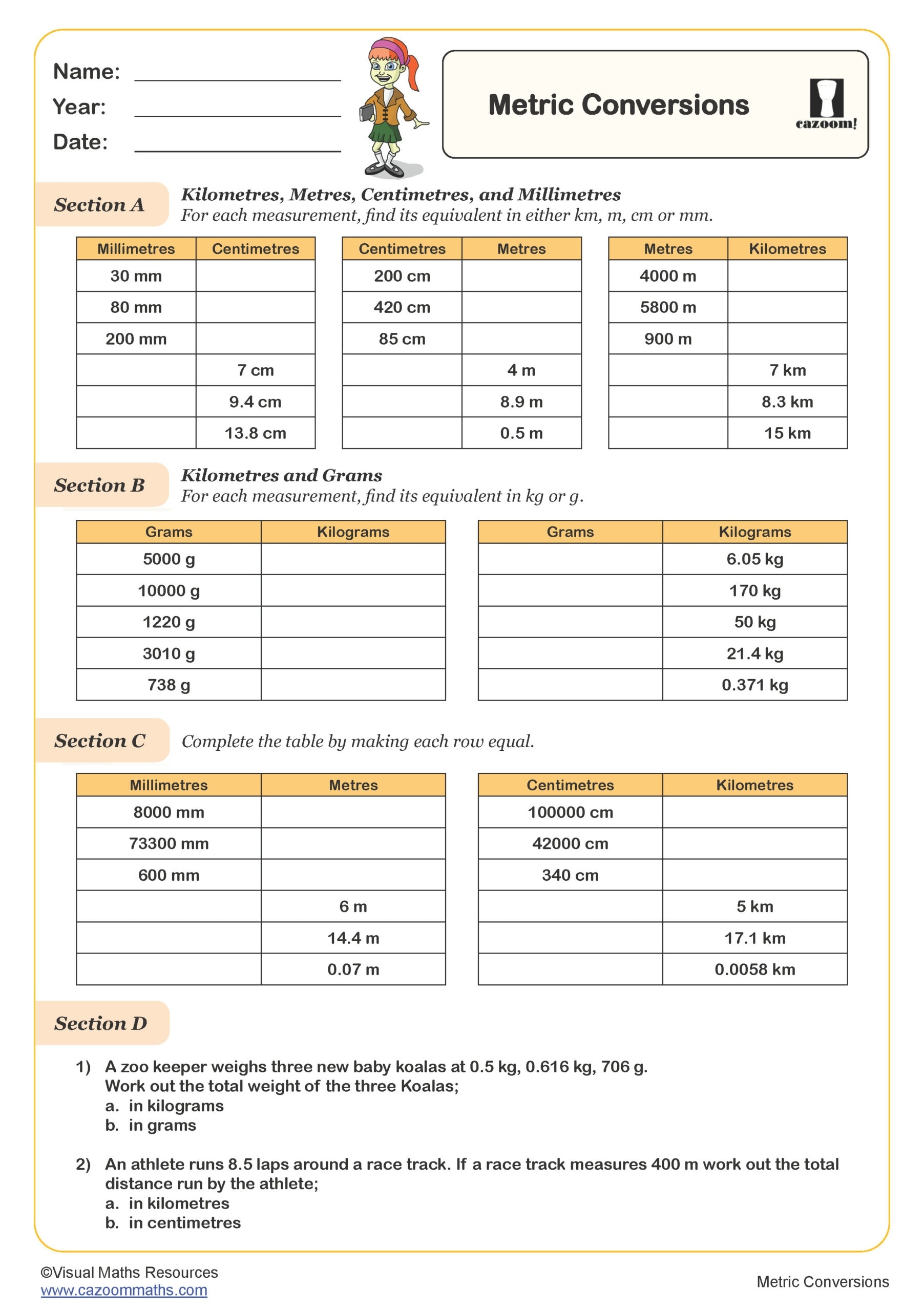 metric measures conversion worksheet
