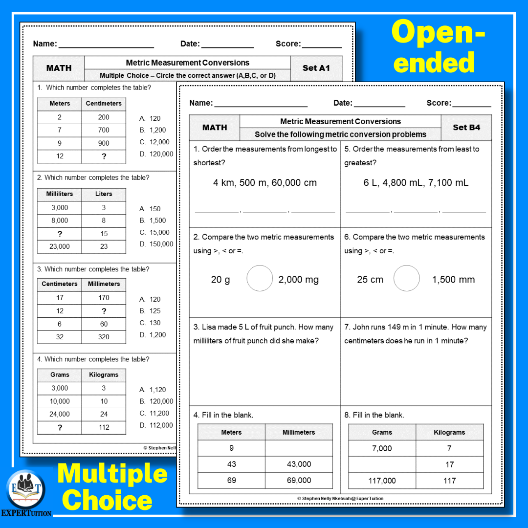 Metric System Measurement Conversion Worksheets ExperTuition