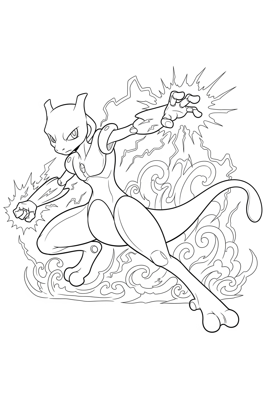 Mewtwo Coloring Page For Kids Free Printable