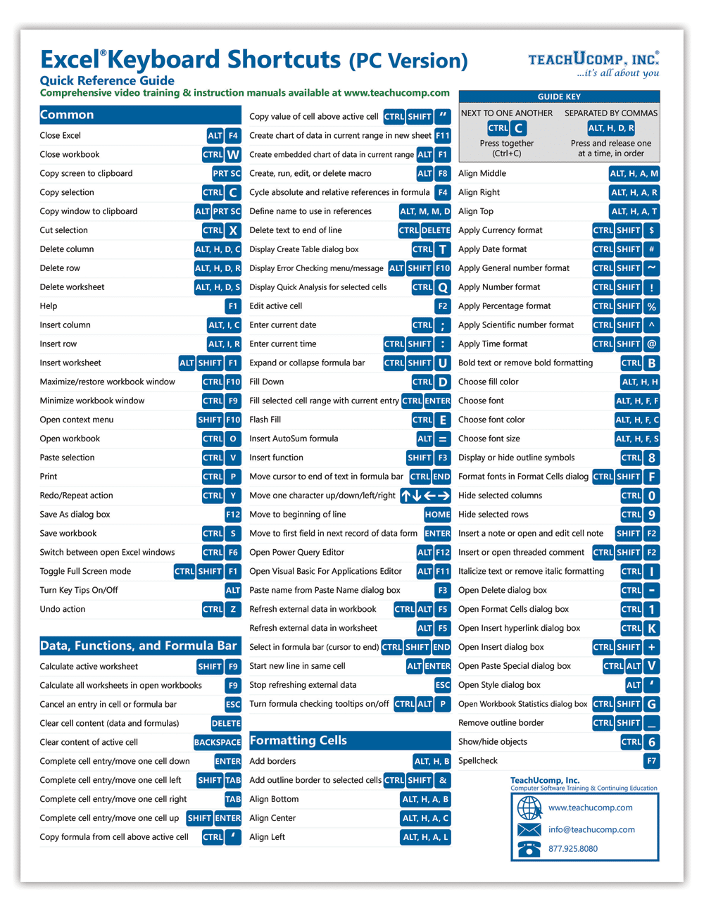 Microsoft Excel Keyboard Shortcuts Quick Reference Guide TeachUcomp Inc Microsoft Excel Keyboard Shortcuts Quick Reference Guide TeachUcomp Inc