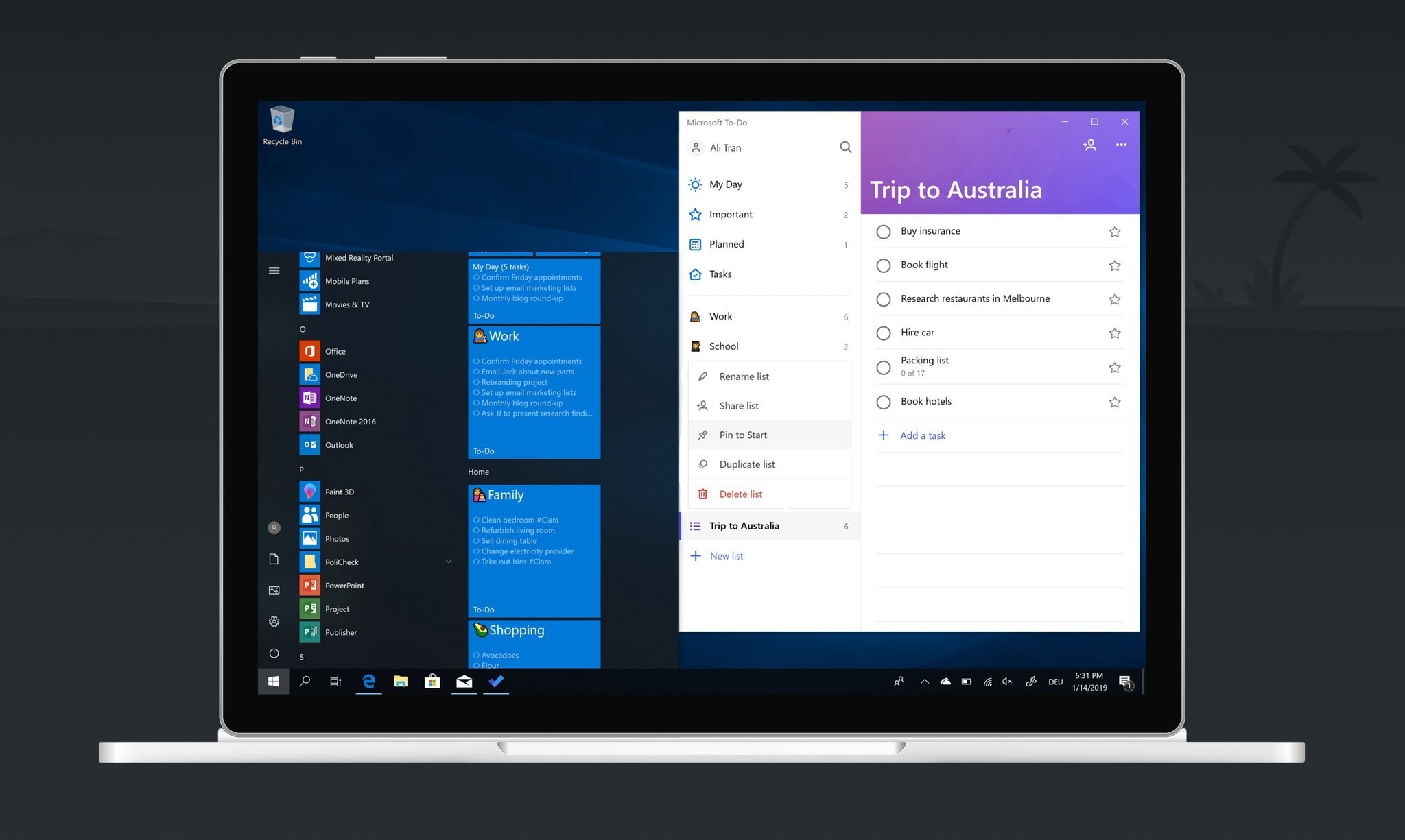 Microsoft To Do For Windows Now Lets You Pin Multiple Lists As Live Tiles IPad Gains New Layout Windows Central