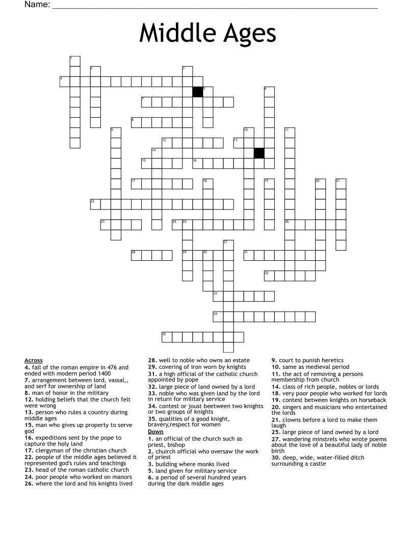 Middle Ages Crossword WordMint Middle Ages Crossword WordMint