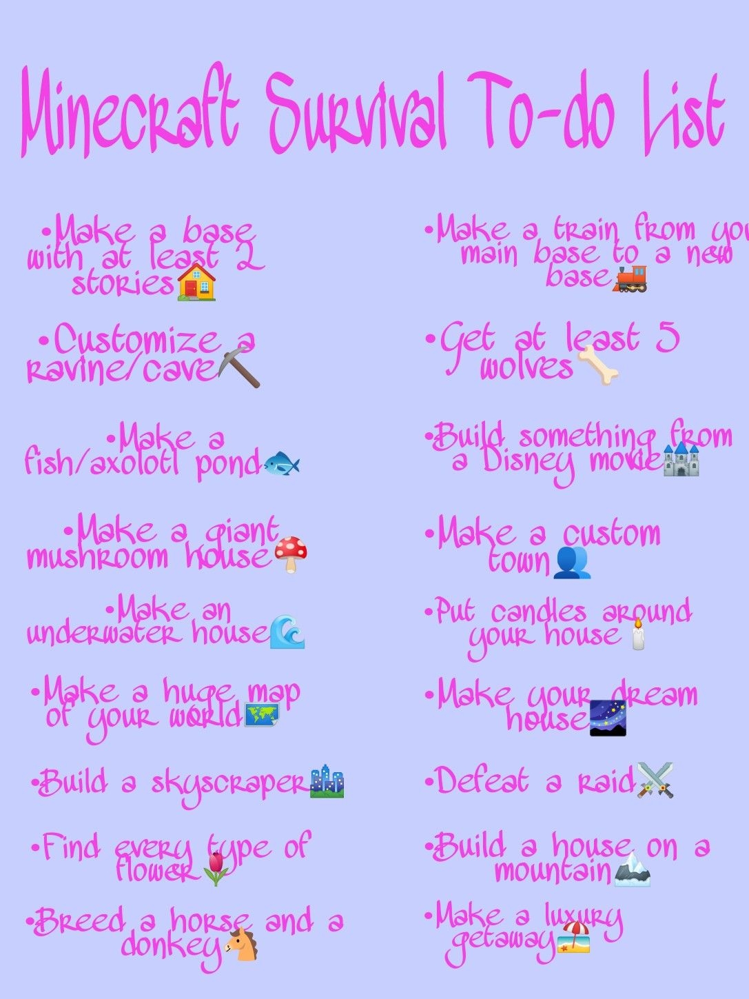 Minecraft Survival To do List Girly Aesthetic Minecraft Survival To do List Girly Aesthetic