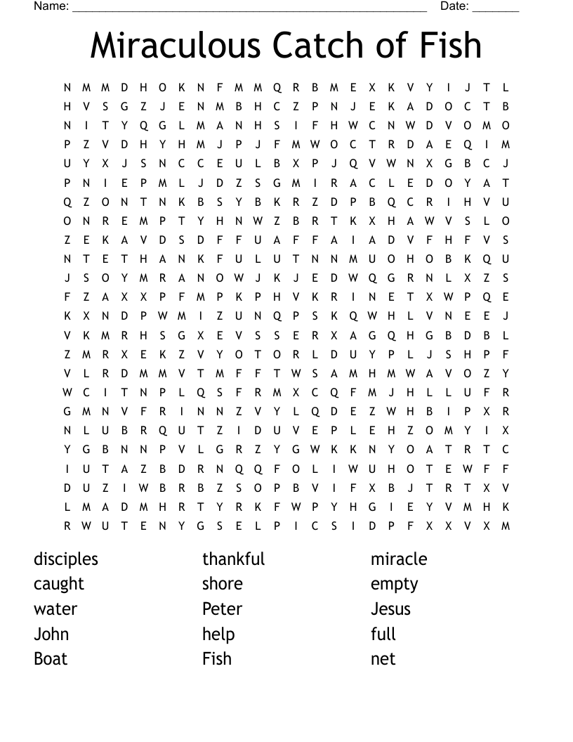Miraculous Catch Of Fish Word Search WordMint