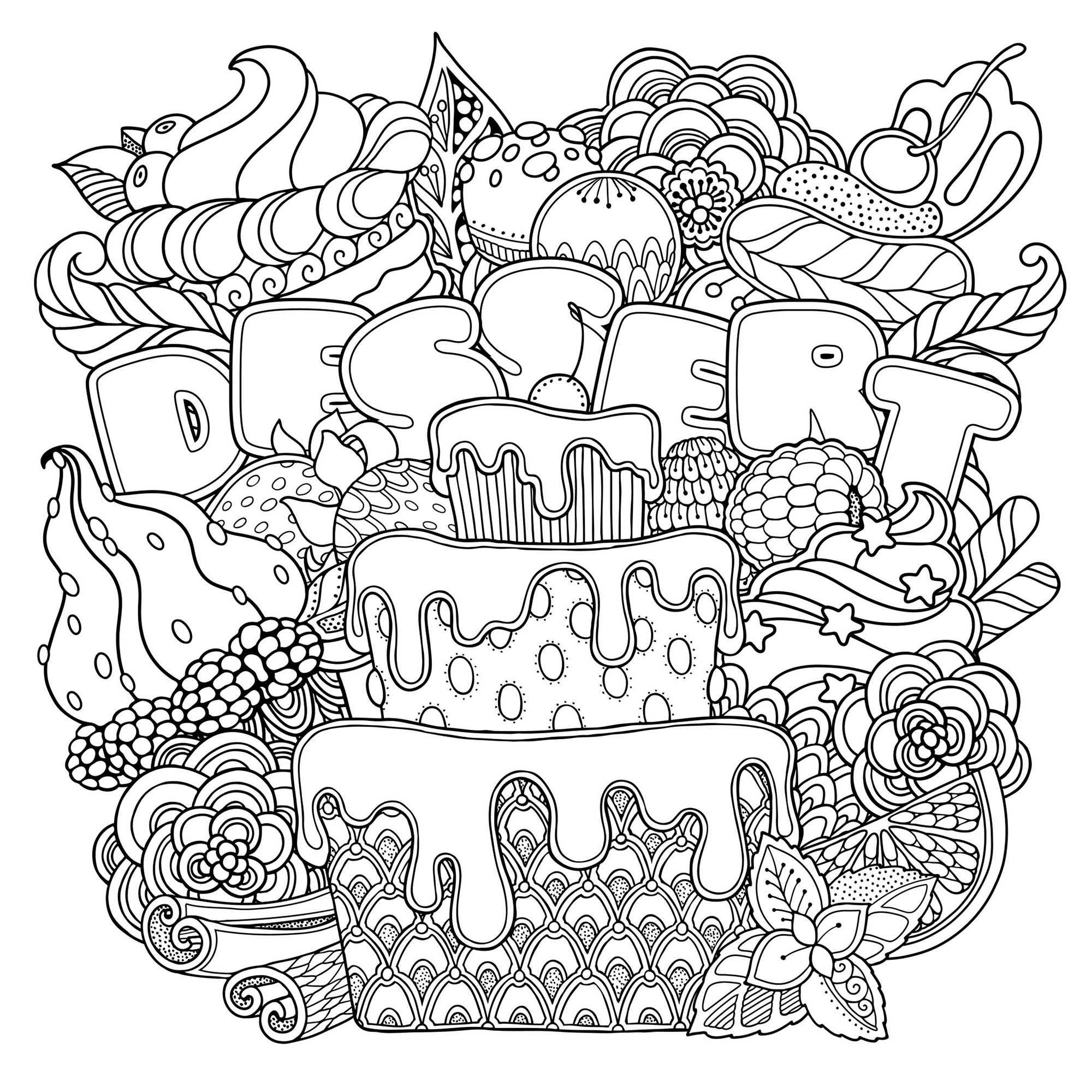 Mix Of Desserts Cupcake And Cake Coloring Pages For Adults