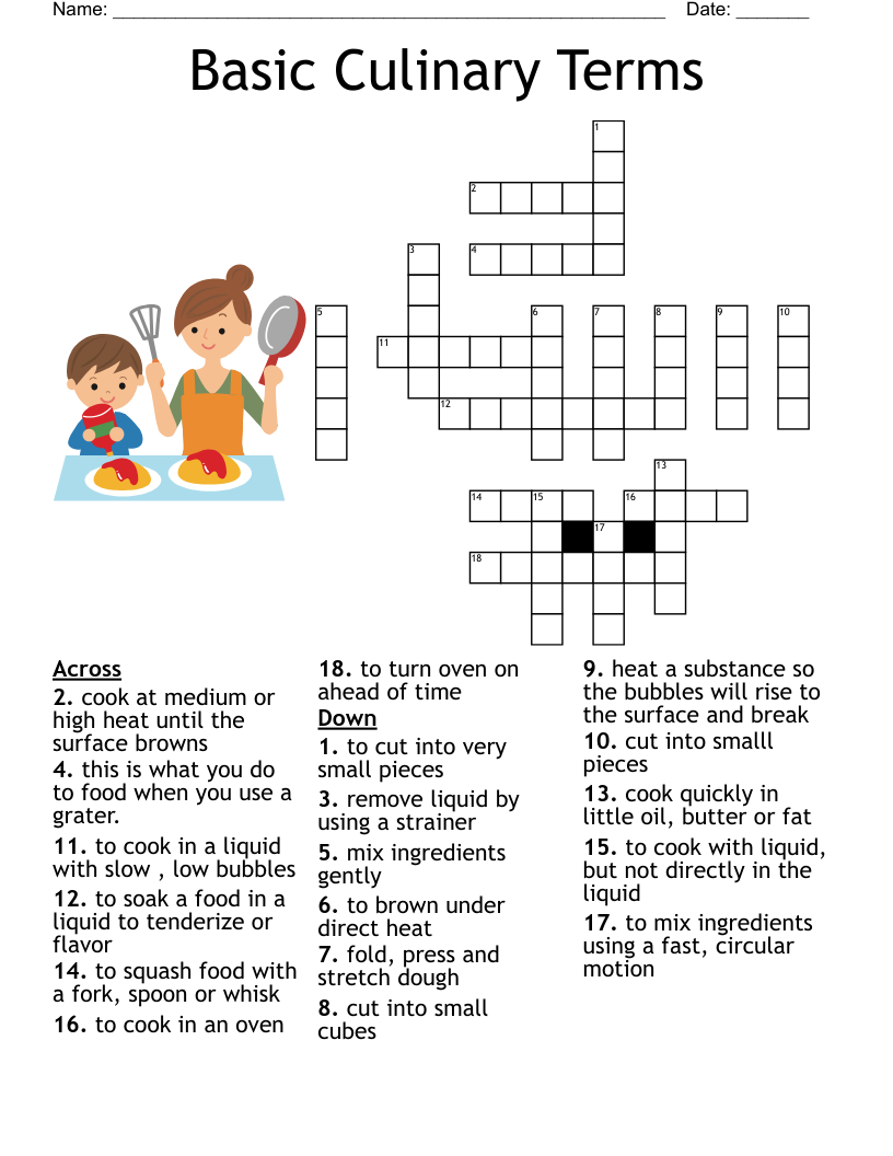 Mixing And Cooking Terms Crossword WordMint