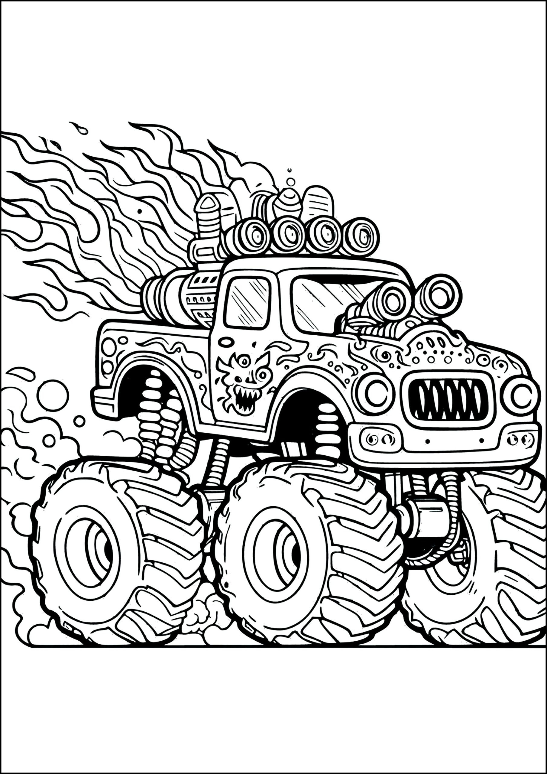 Monster Truck With Flames Coming Out Of Its Huge Exhaust Pipes Monster Truck Coloring Pages Monster Truck With Flames Coming Out Of Its Huge Exhaust Pipes Monster Truck Coloring Pages
