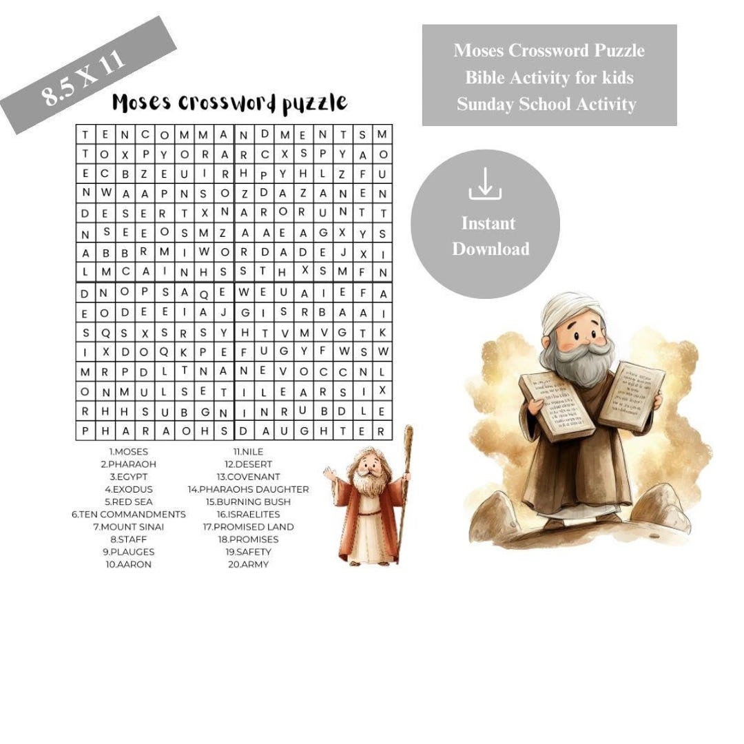 Moses Bible Crossword Faith based Learning Activity Printable For Sunday School Answer Sheet Included Etsy Australia