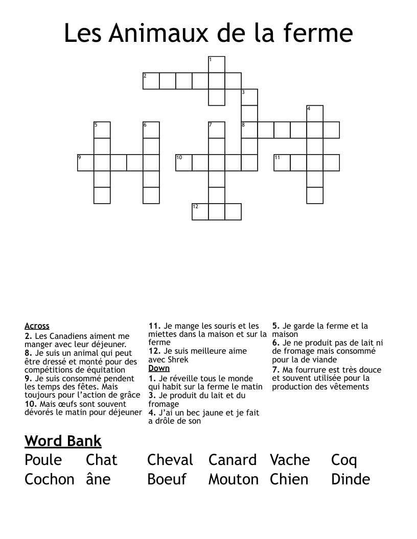 Mots Crois s Sur Les Animaux Crossword WordMint Mots Crois s Sur Les Animaux Crossword WordMint