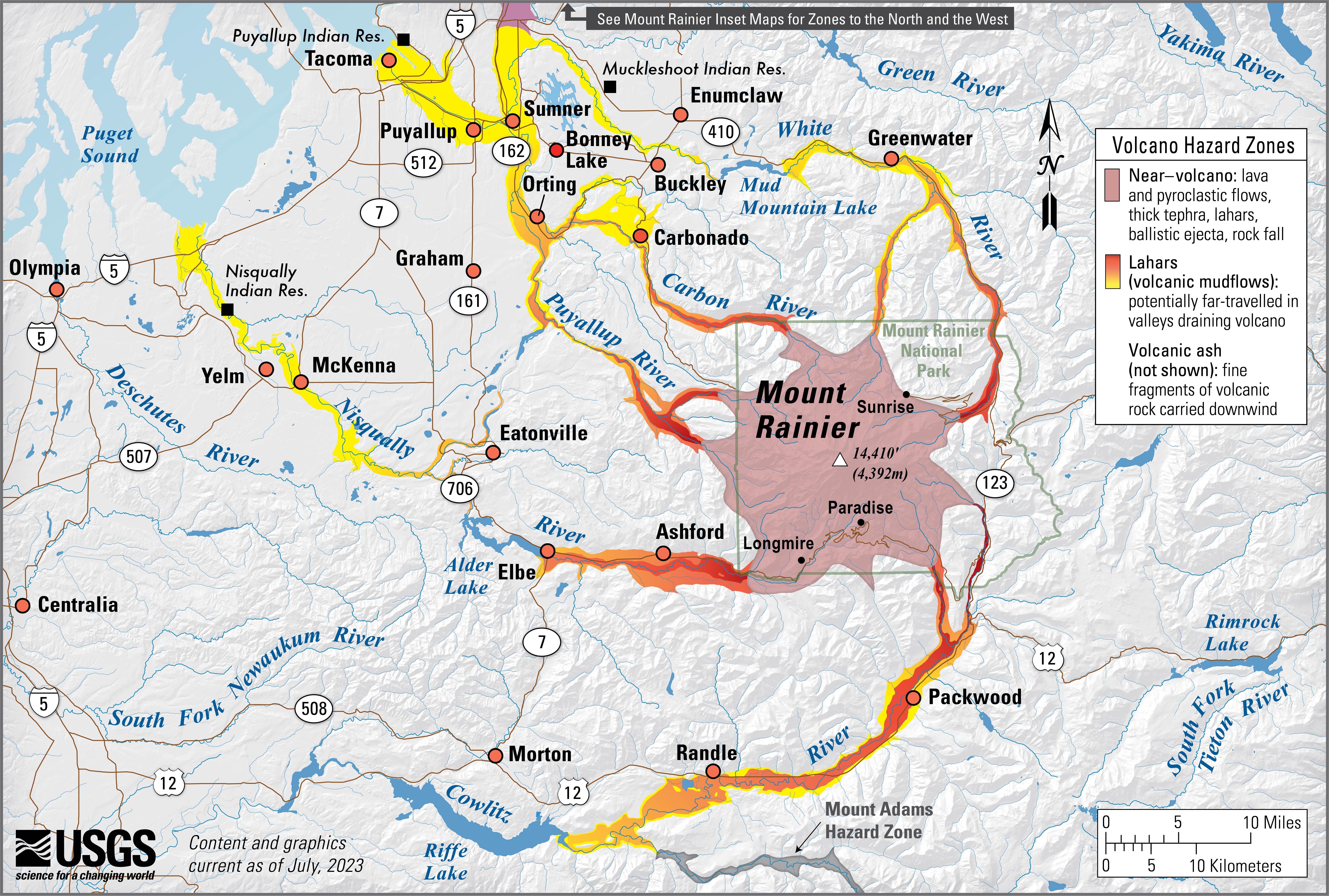 Mount Rainier WA Simplified Hazards Map U S Geological Survey