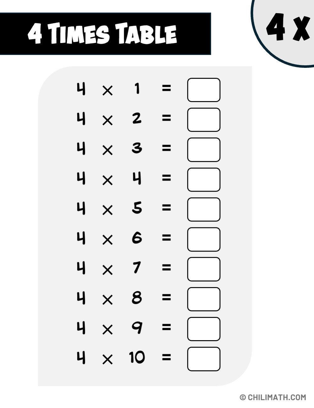 4 times table worksheet