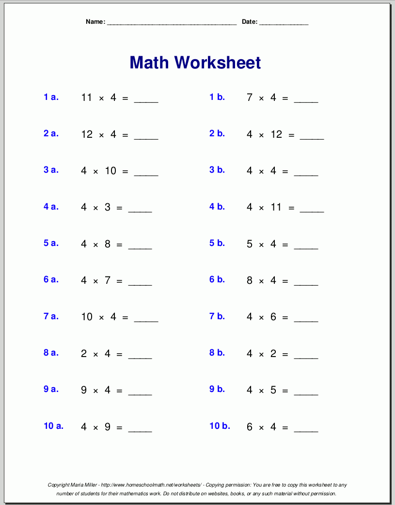 Multiplication Worksheets For Grade 3