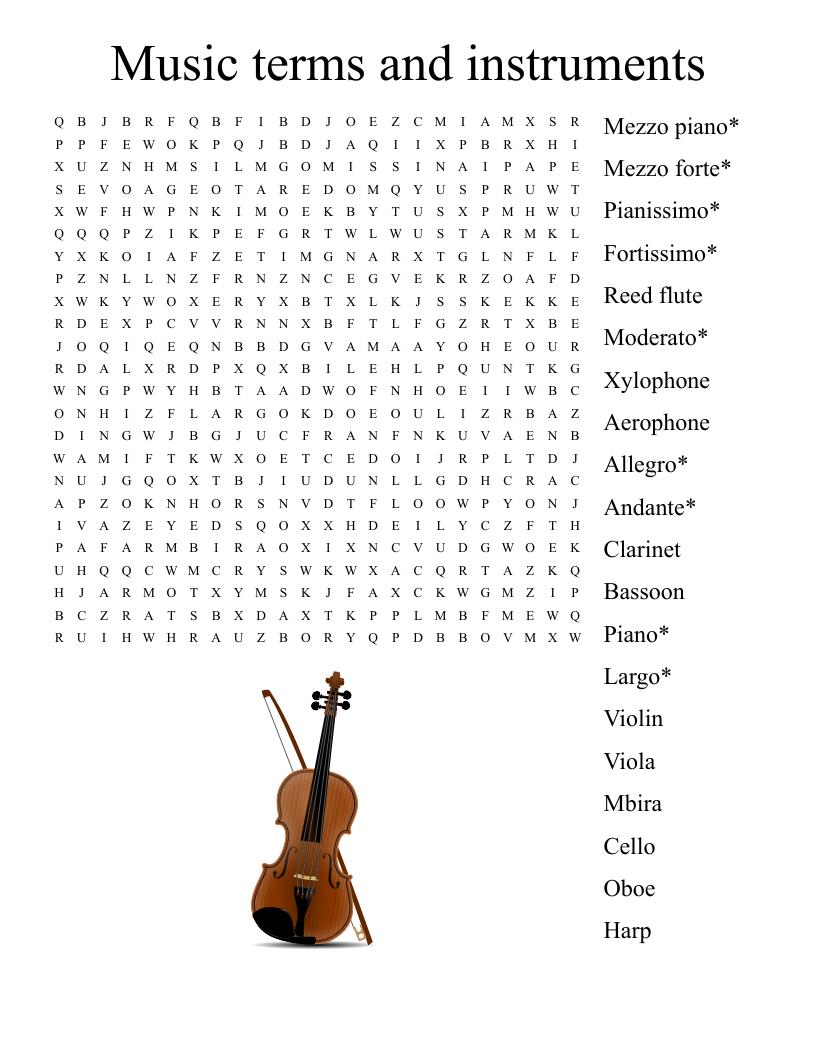 Music Terms And Instruments Word Search WordMint