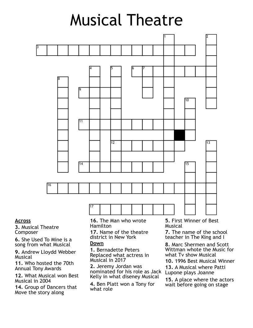 Musical Theatre Crossword WordMint Musical Theatre Crossword WordMint