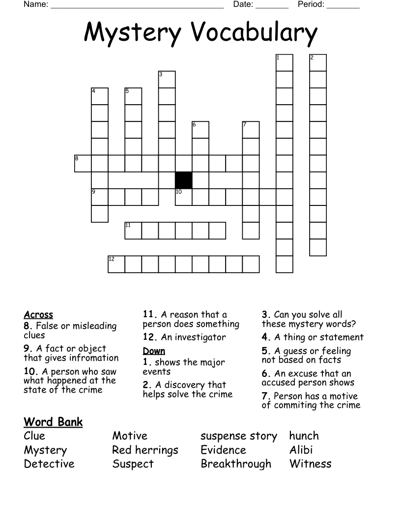 Mystery Vocabulary Crossword WordMint