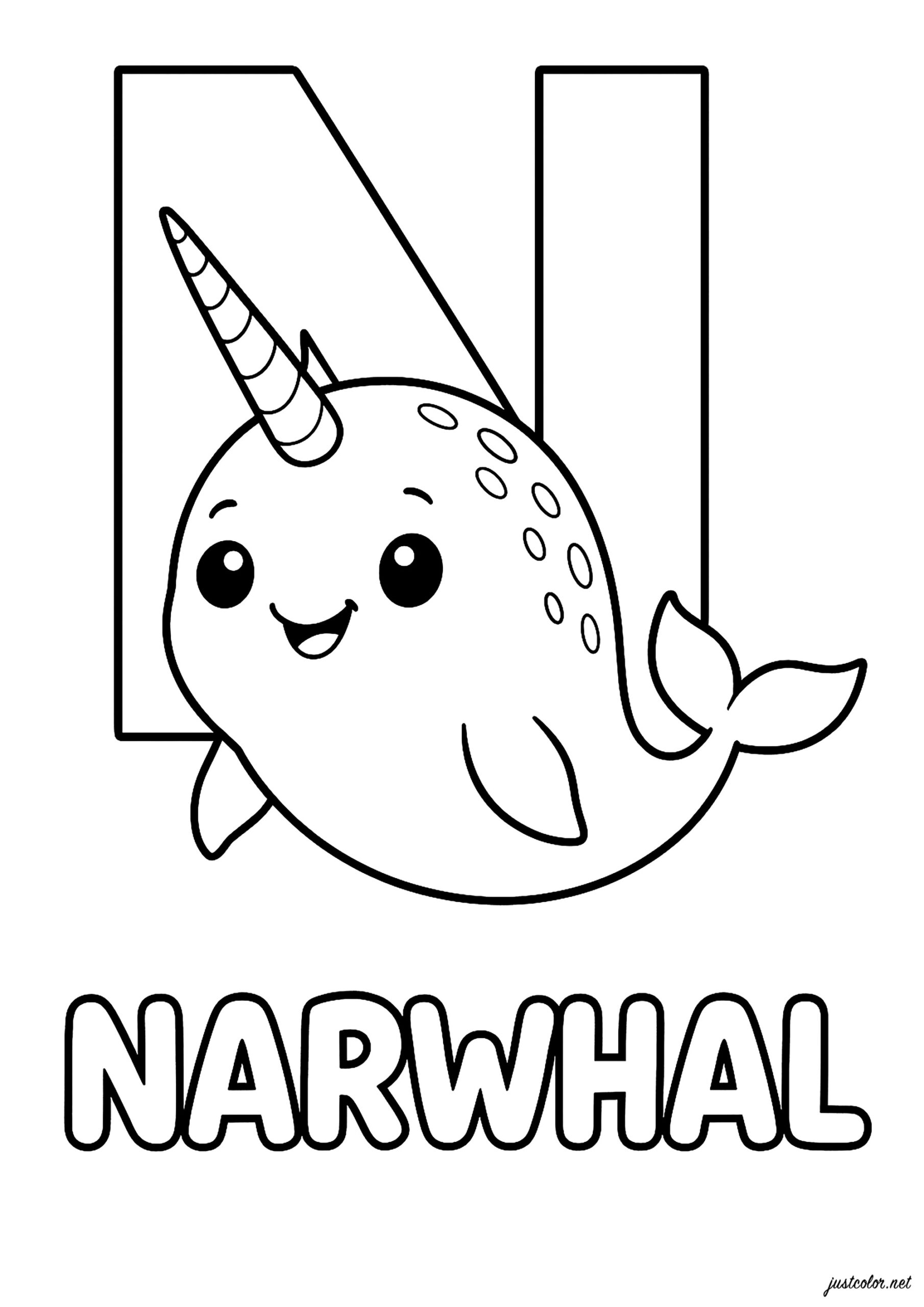 N For Narwhal Alphabet Coloring Pages N For Narwhal Alphabet Coloring Pages