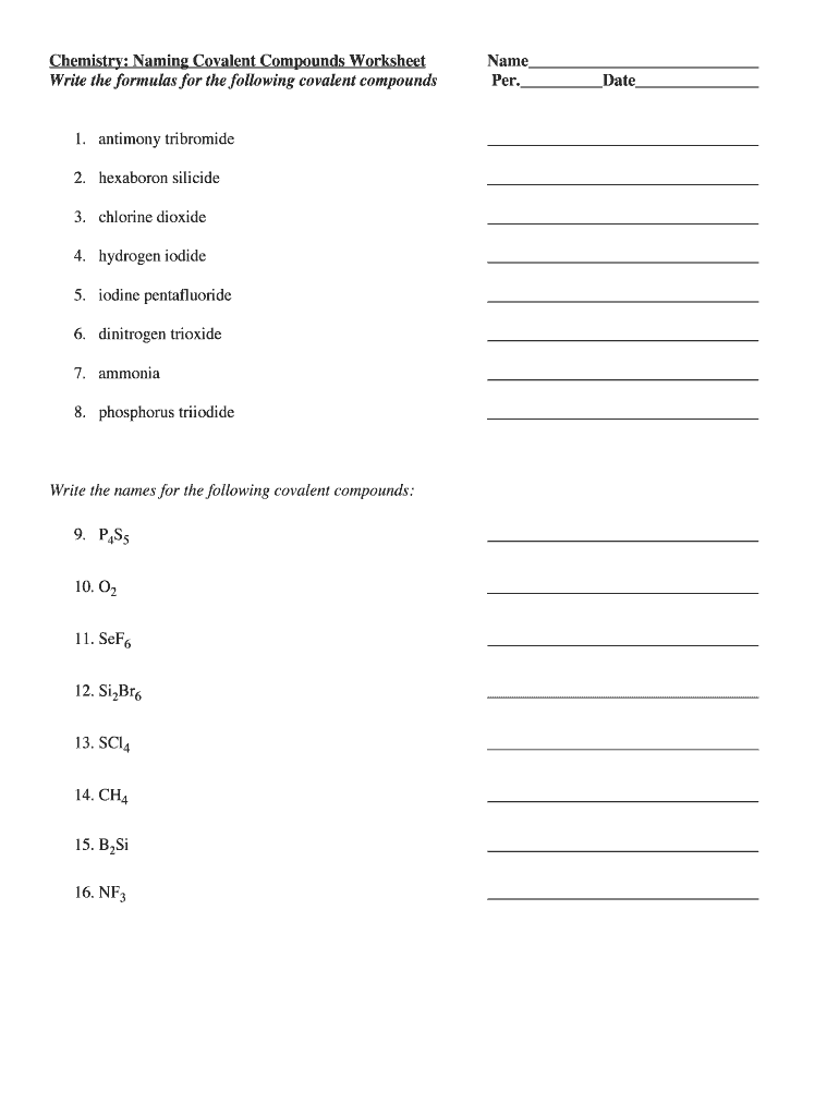 Naming Compounds Worksheet Fill Online Printable Fillable Blank PdfFiller