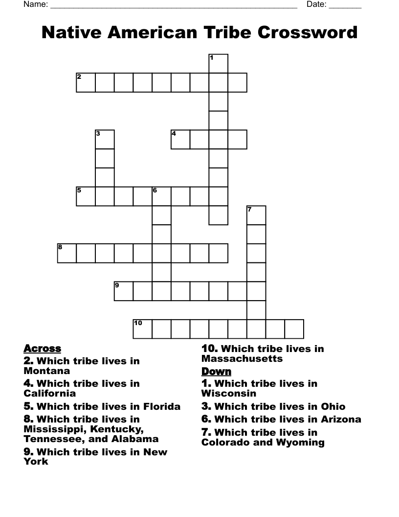Native American Tribe Crossword WordMint Native American Tribe Crossword WordMint