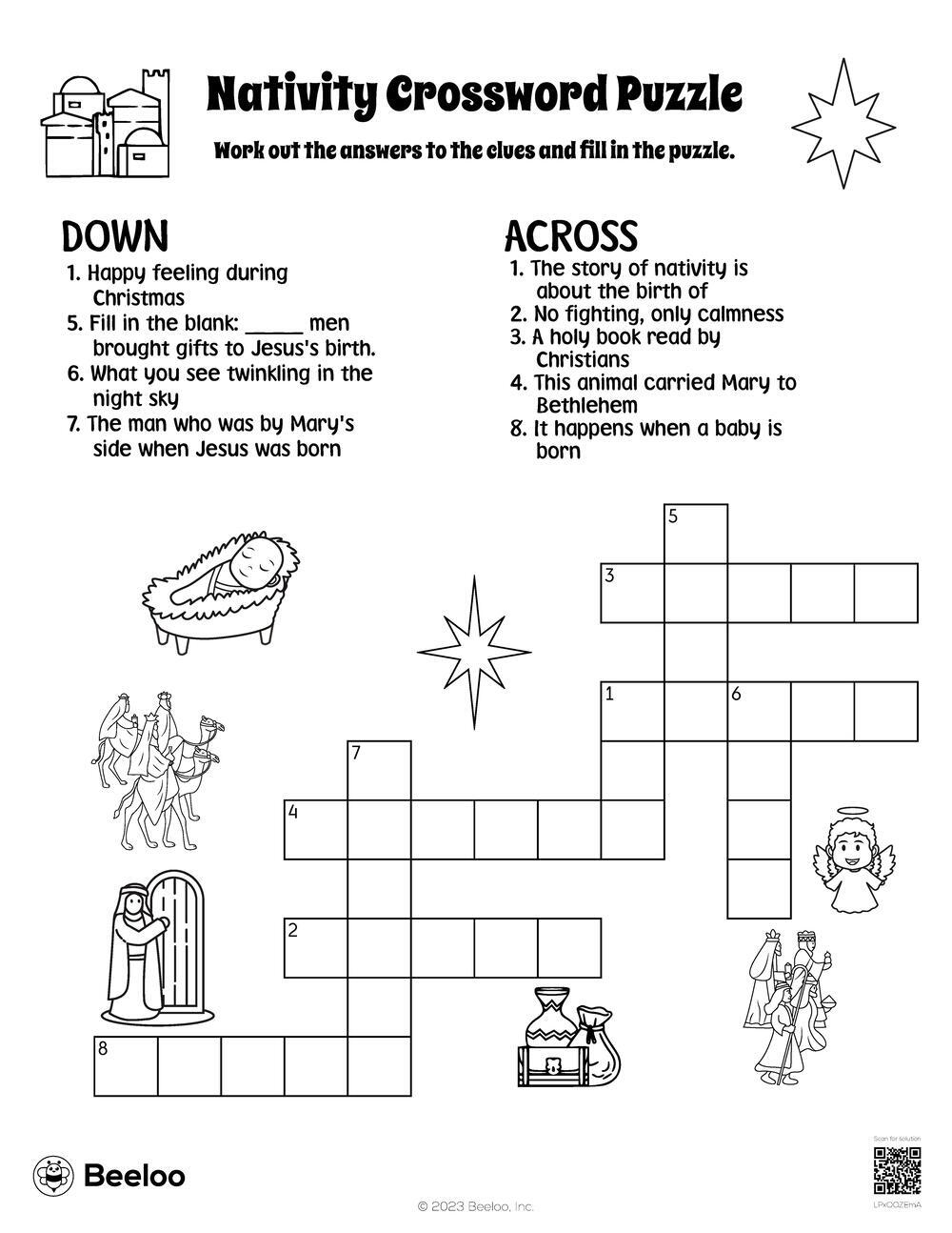 Nativity Crossword Puzzle Beeloo Printable Crafts And Activities For Kids