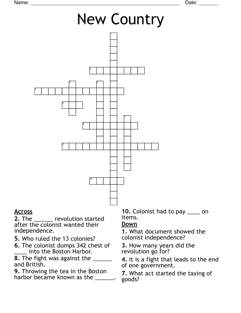 New Country Crossword WordMint